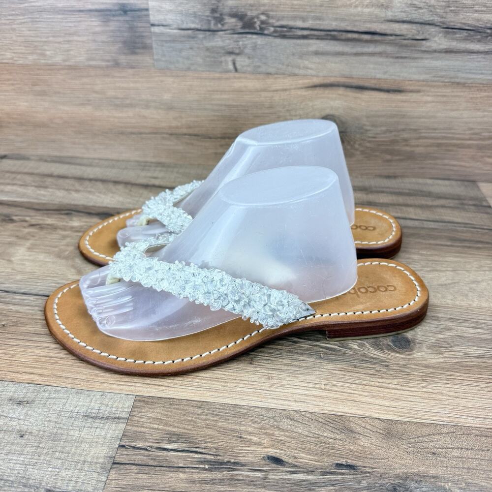 COCOBELLE BEADED Size 8 brown leather Women flip flop